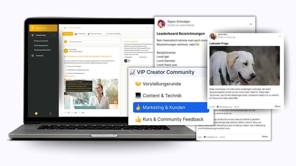 Online Community mit Online Kurs verbunden in Mentortools