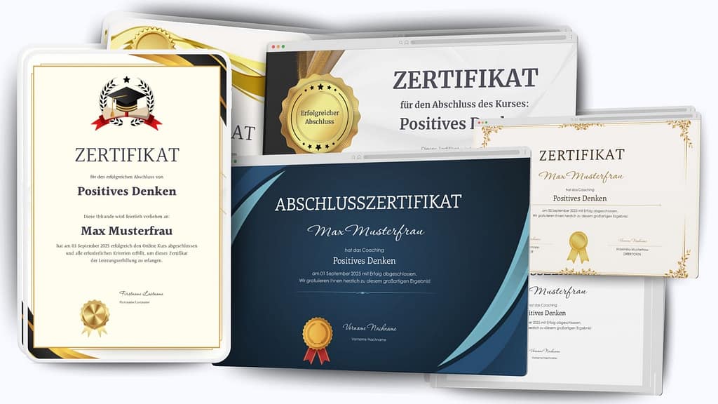 Beispiele von Zertifikaten in Online Kursen erstellt mit Mentortools